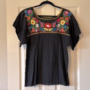 Embroidered Black Women's Top